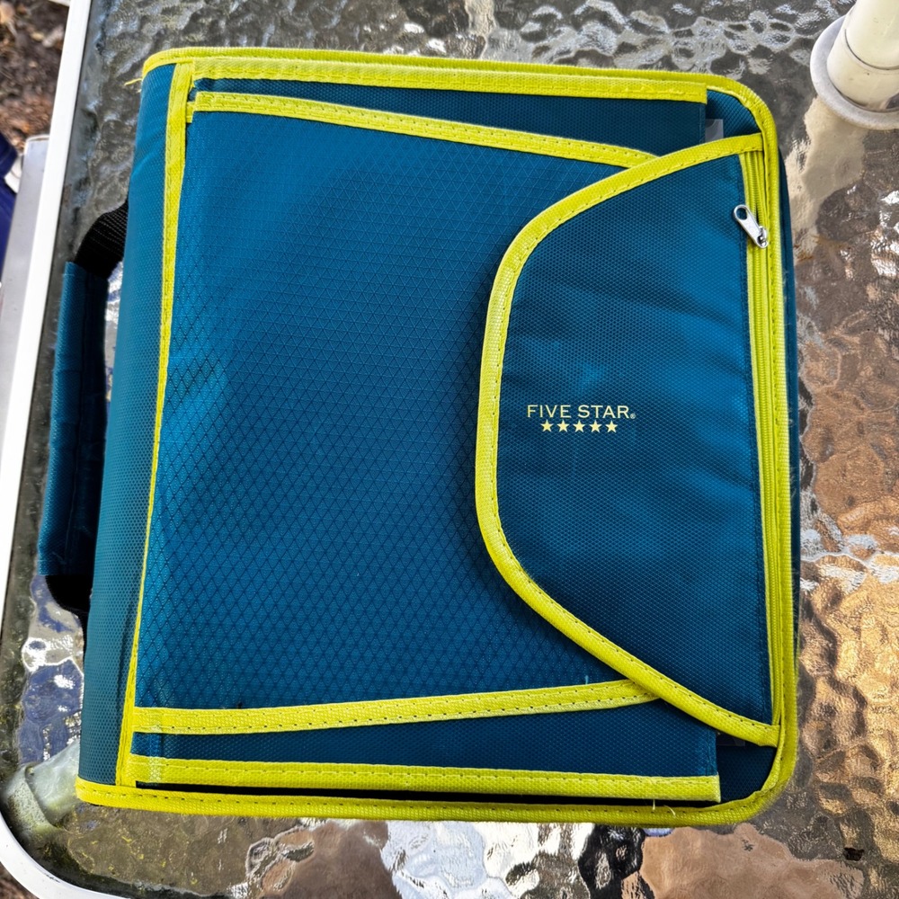New Five Star Zipper Binder Teal Green 3 Ring Pencil Pouch Shoulder‎ Strap